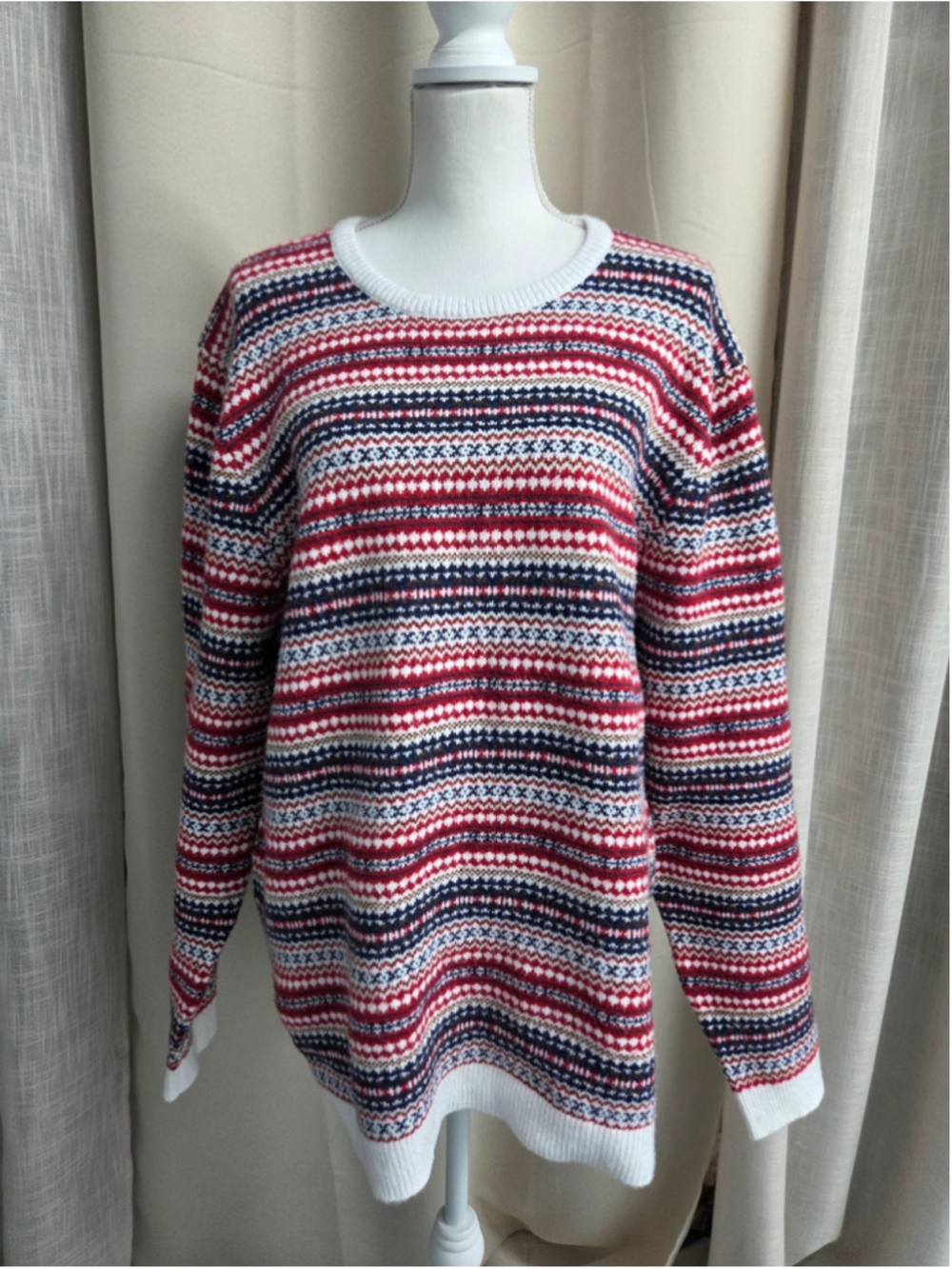 Free Assembly Striped Crewneck Sweater Retro-Modern Fair Isle Size XL